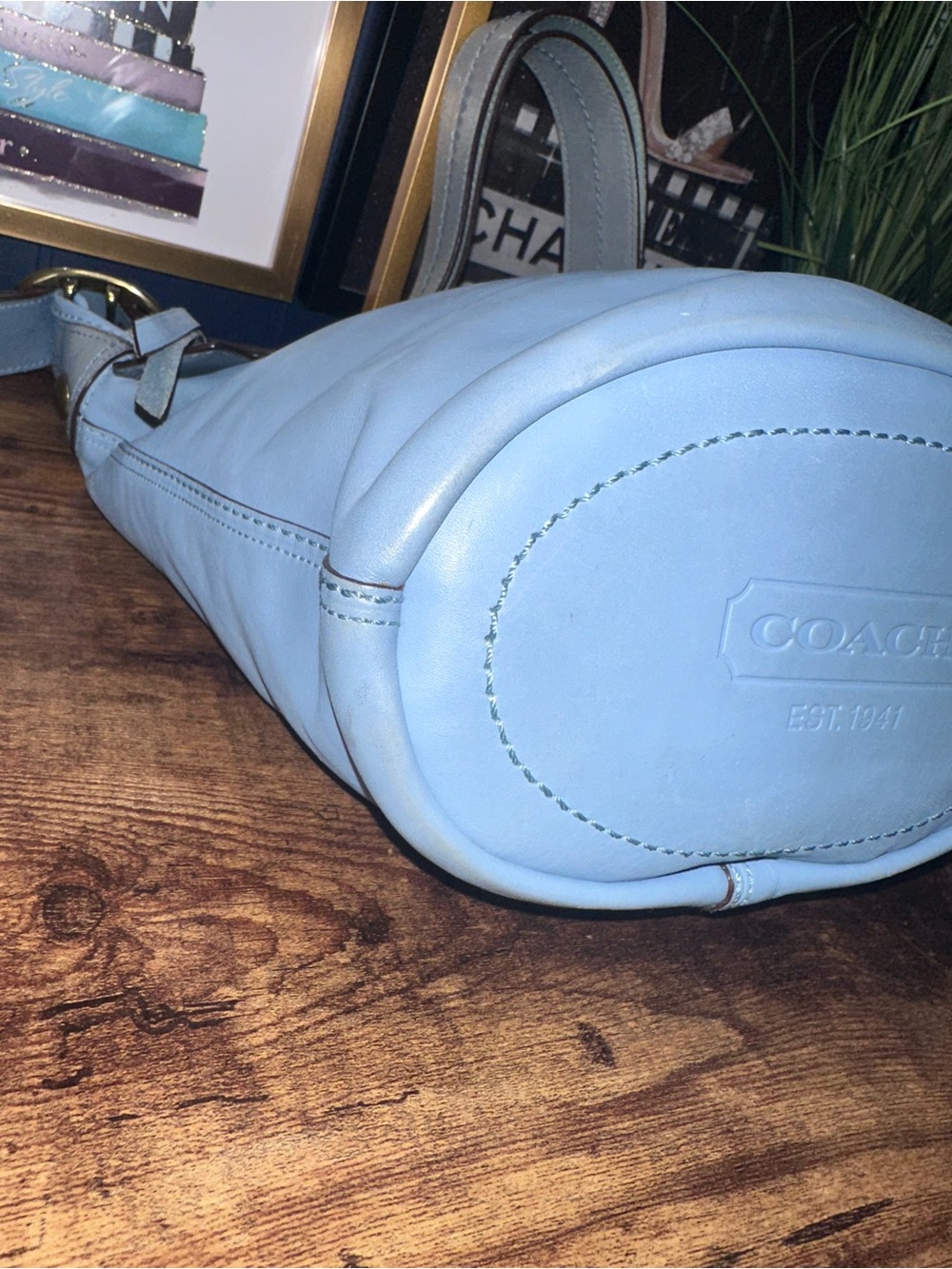 Coach Legacy Lace-Up Hobo Bag 11422 Sky Blue Leather Y2K Vintage Brass - Picture 6 of 16
